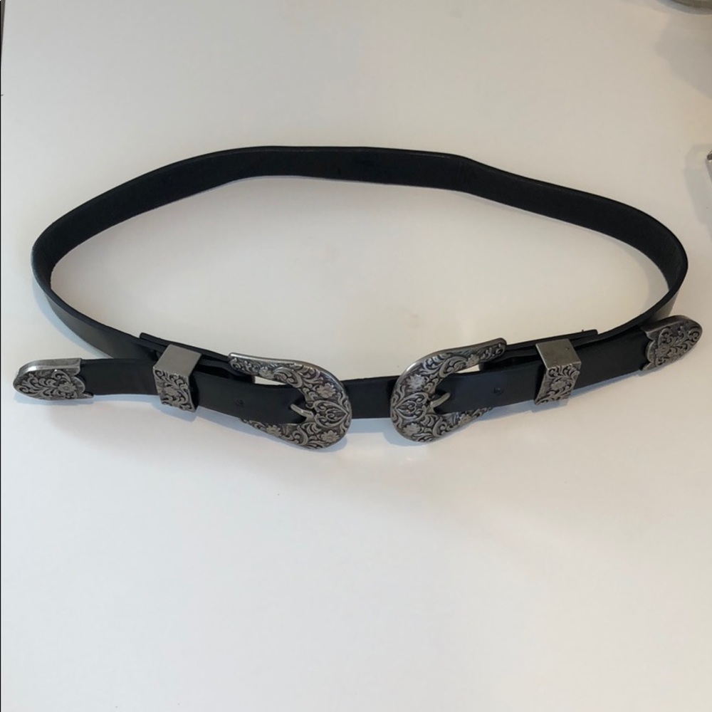 Double Buckle Western Belt in Black and Silver